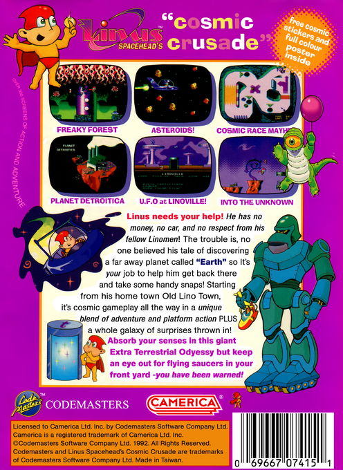 Linus Spacehead's Cosmic Crusade (Homebrew) — Box back